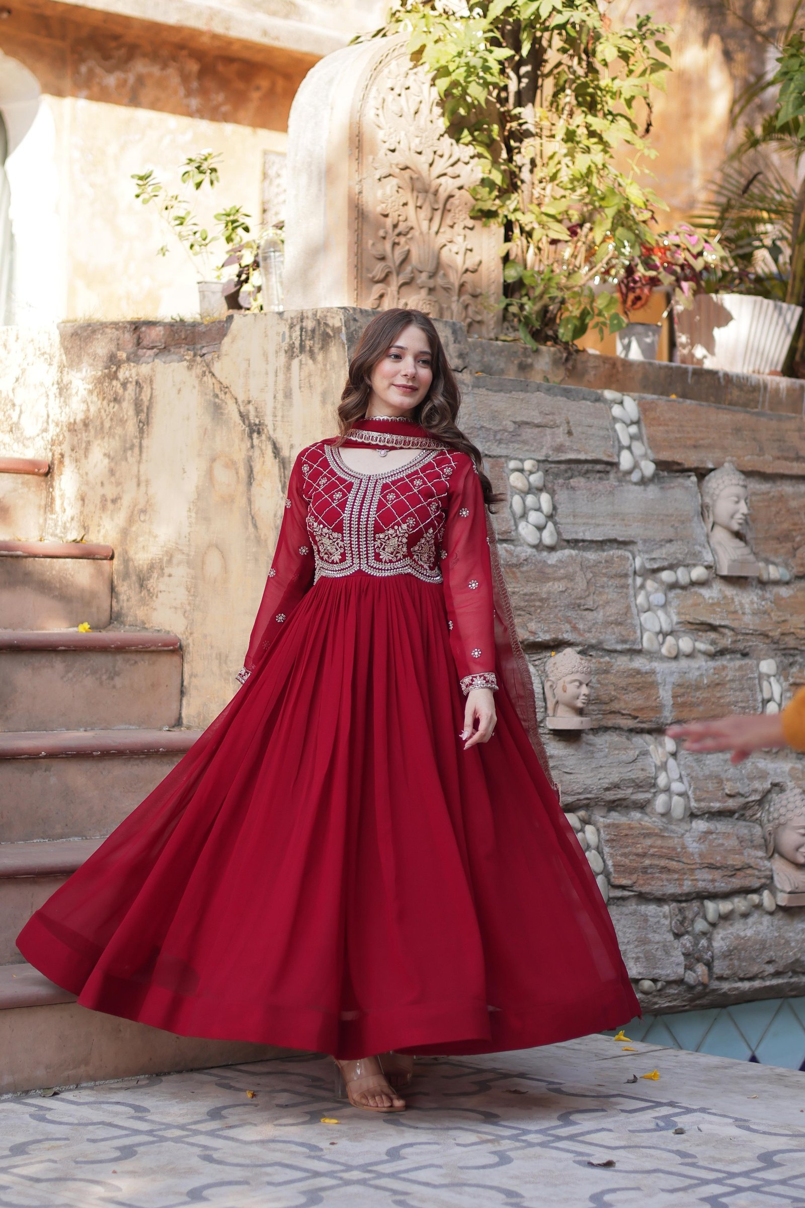 Blooming Georgette gown with Sequins-Multi And Beads Embroidered Work